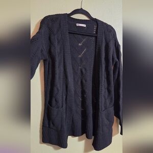 SO Pontelle Cardigan Sweater Black Open-Front Knit Cardigan with Pockets